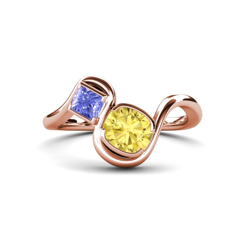 Nerida 1.63 ctw Cushion Shape Created Yellow Sapphire (6.00 mm) and Princess Shape Tanzanite Women Toi Et Moi Wave Engagement Ring 