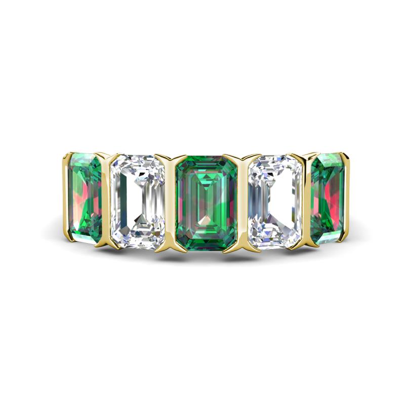 Brianna 3.83 ctw Emerald Shape Created Alexandrite and Lab Grown Diamonds (6x4 mm) Five Stone Wedding Band 