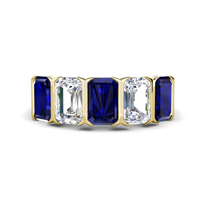 Brianna 3.50 ctw Emerald Shape Blue Sapphire and Lab Grown Diamonds (6x4 mm) Five Stone Wedding Band 