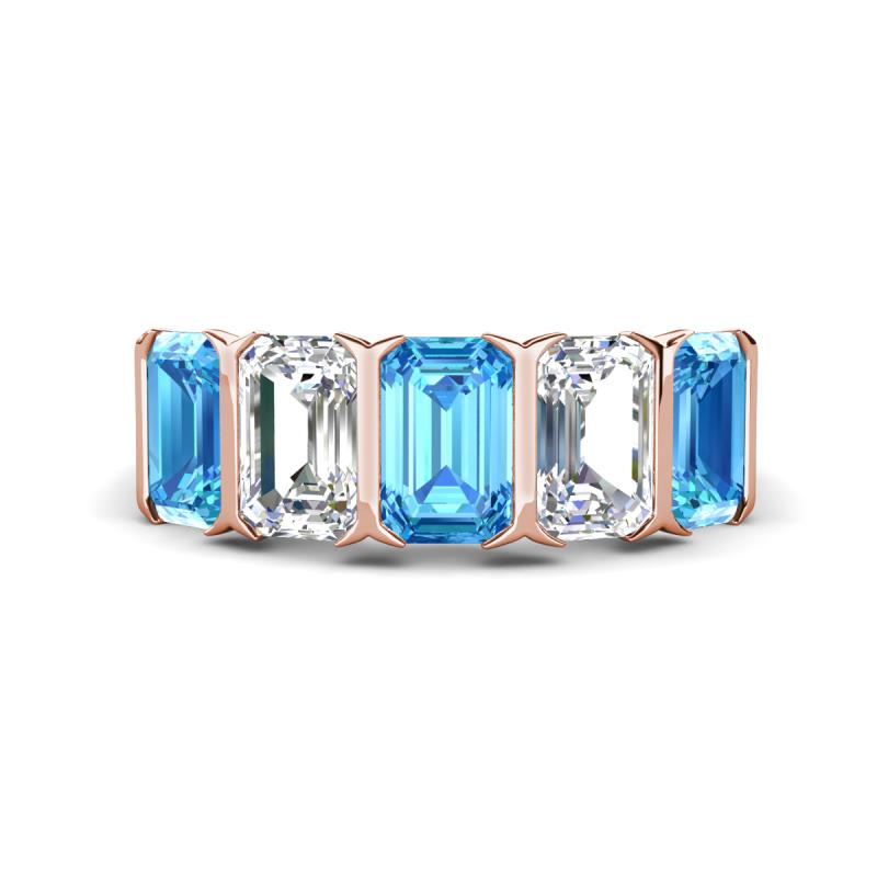 Brianna 3.50 ctw Emerald Shape Blue Topaz and Lab Grown Diamonds (6x4 mm) Five Stone Wedding Band 