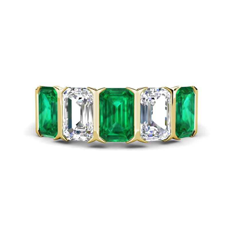Brianna 2.90 ctw Emerald Shape Emerald and Lab Grown Diamonds (6x4 mm) Five Stone Wedding Band 
