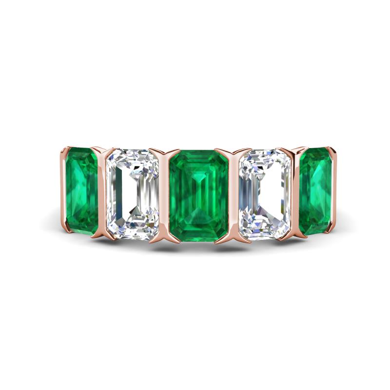 Brianna 2.90 ctw Emerald Shape Emerald and Lab Grown Diamonds (6x4 mm) Five Stone Wedding Band 