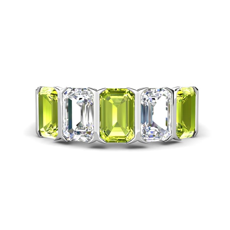 Brianna 3.50 ctw Emerald Shape Peridot and Lab Grown Diamonds (6x4 mm) Five Stone Wedding Band 
