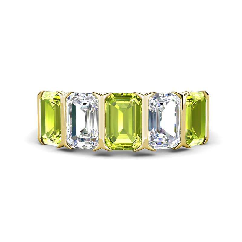 Brianna 3.50 ctw Emerald Shape Peridot and Lab Grown Diamonds (6x4 mm) Five Stone Wedding Band 