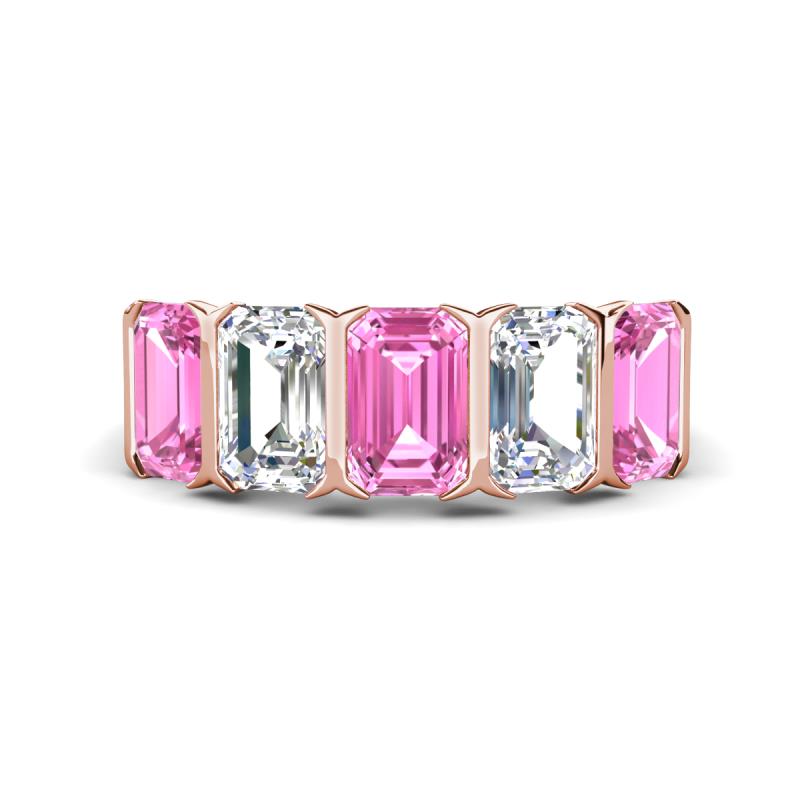 Brianna 3.20 ctw Emerald Shape Pink Sapphire and Lab Grown Diamonds (6x4 mm) Five Stone Wedding Band 