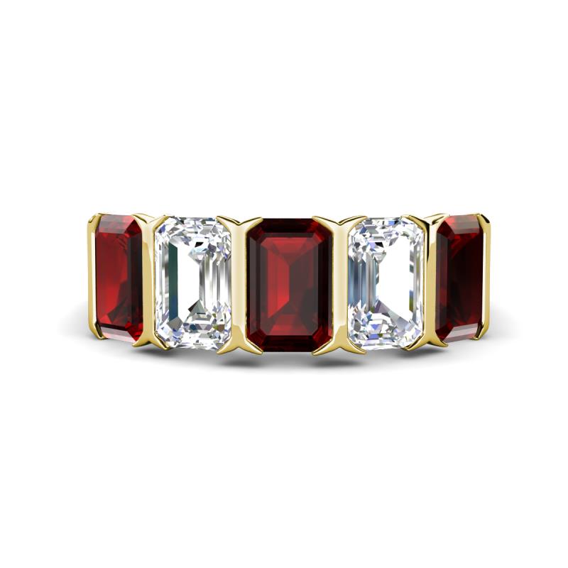Brianna 3.74 ctw Emerald Shape Red Garnet and Lab Grown Diamonds (6x4 mm) Five Stone Wedding Band 