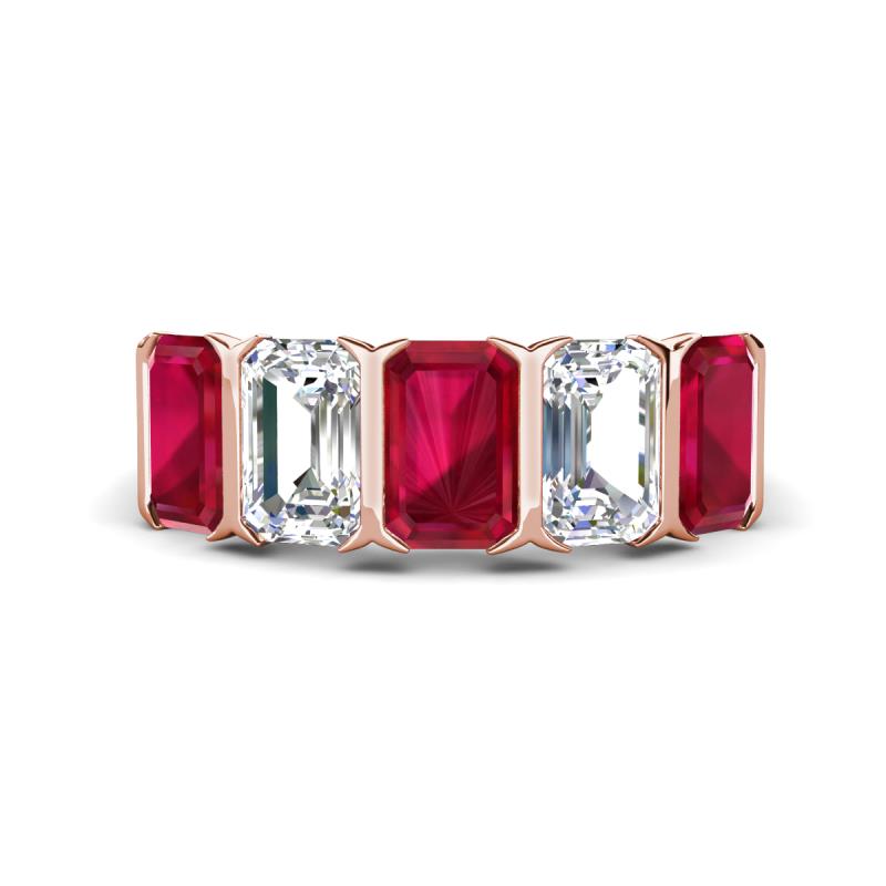 Brianna 3.20 ctw Emerald Shape Ruby and Lab Grown Diamonds (6x4 mm) Five Stone Wedding Band 