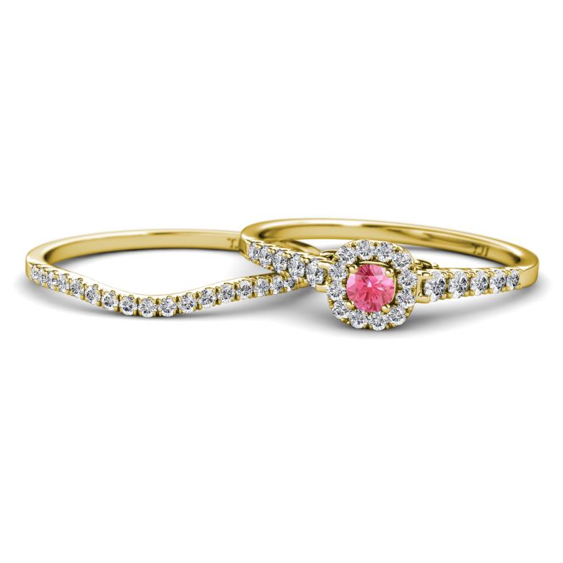 Florence Prima Pink Tourmaline and Diamond Halo Bridal Set Ring 