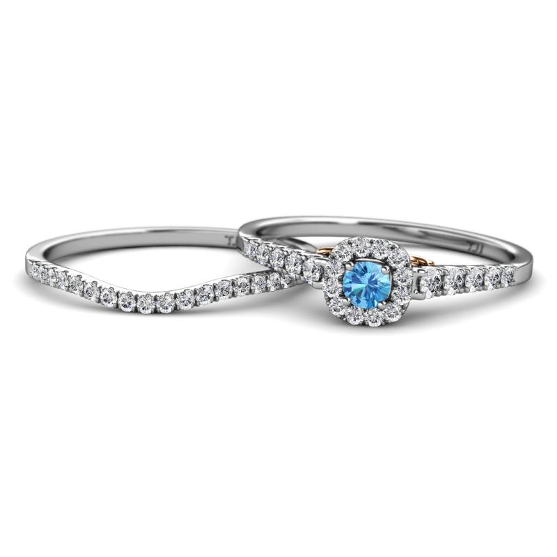 Florence Prima Blue Topaz and Diamond Halo Bridal Set Ring 