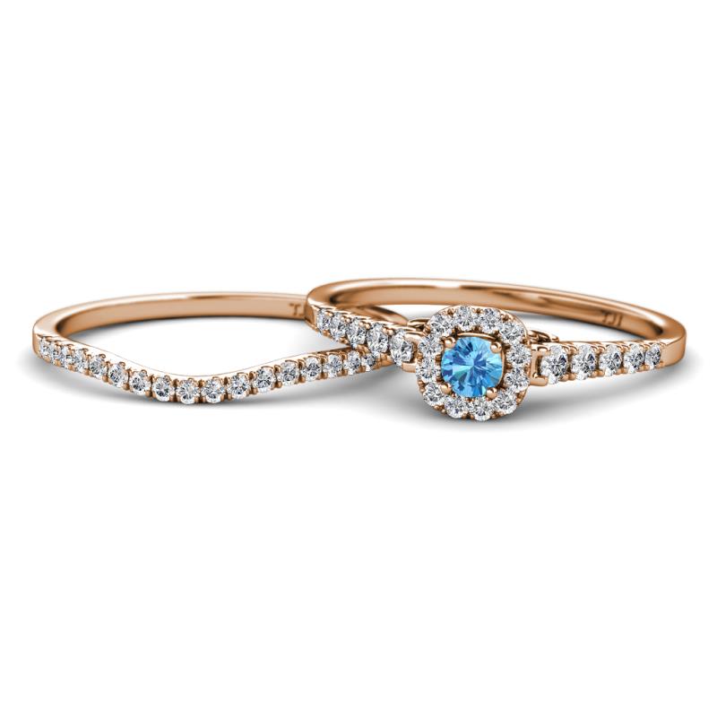 Florence Prima Blue Topaz and Diamond Halo Bridal Set Ring 