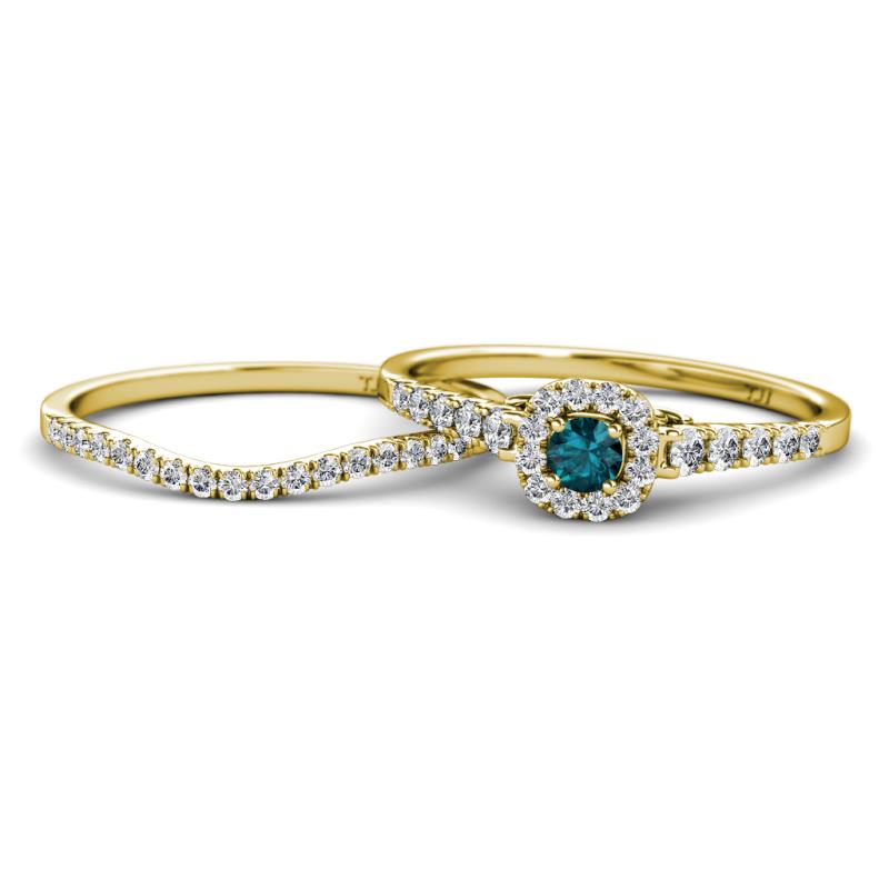 Florence Prima London Blue Topaz and Diamond Halo Bridal Set Ring 