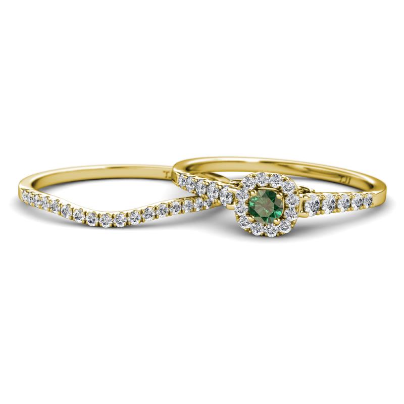 Florence Prima Diamond and Lab Created Alexandrite Halo Bridal Set Ring 