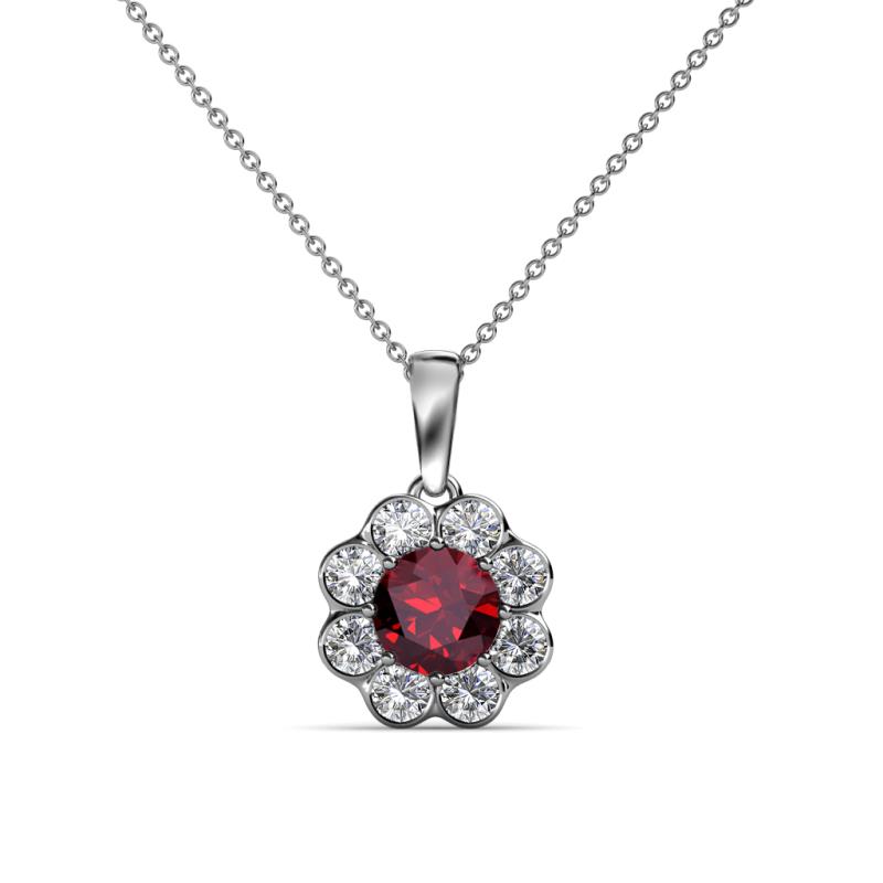 Urania 0.95 ctw Ruby (5.00 mm) and Lab Grown Diamond Floral Halo Pendant 