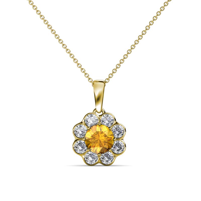 Urania 0.80 ctw Citrine (5.00 mm) and Lab Grown Diamond Floral Halo Pendant 