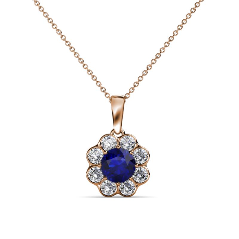 Urania 0.92 ctw Blue Sapphire (5.00 mm) and Lab Grown Diamond Floral Halo Pendant 