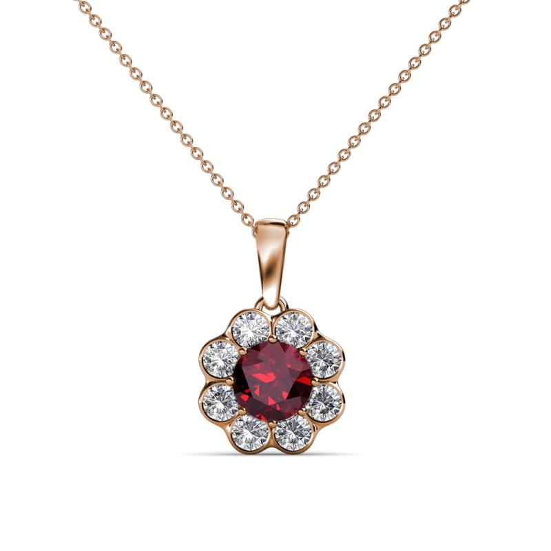 Urania 0.95 ctw Ruby (5.00 mm) and Lab Grown Diamond Floral Halo Pendant 