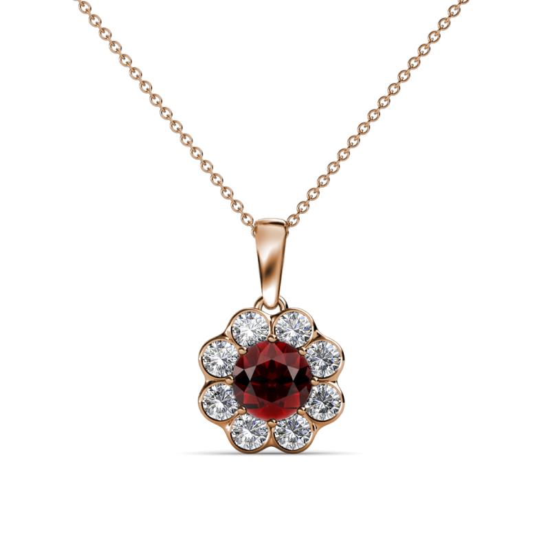 Urania 1.03 ctw Red Garnet (5.00 mm) and Lab Grown Diamond Floral Halo Pendant 