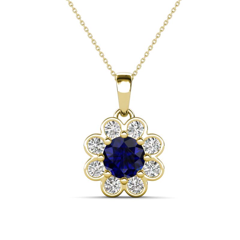Urania 1.79 ctw Blue Sapphire (6.00 mm) and Accented Lab Grown Diamond Halo Floral Pendant 