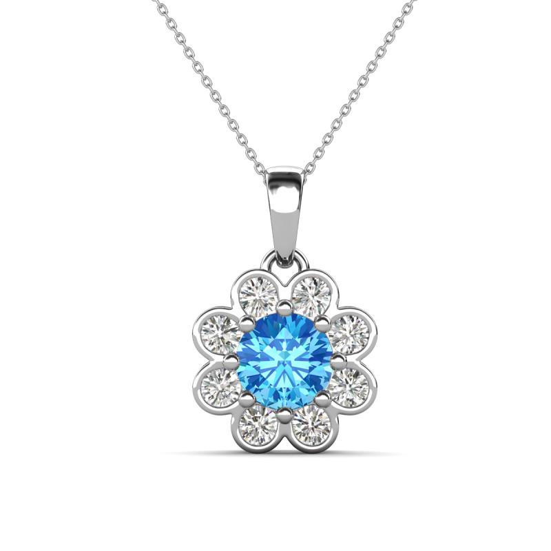Urania 1.52 ctw Blue Topaz (6.00 mm) and Accented Lab Grown Diamond Halo Floral Pendant 