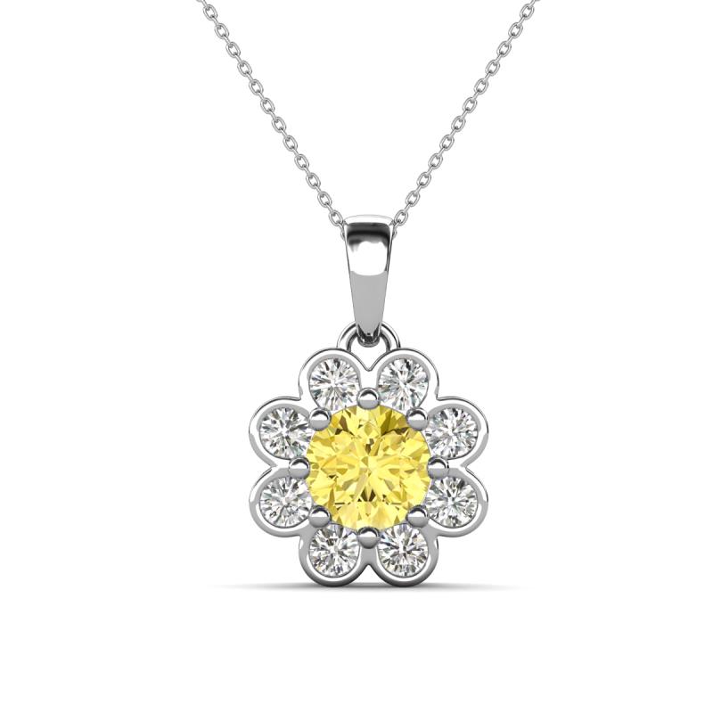 Urania 1.59 ctw Yellow Sapphire (6.00 mm) and Accented Lab Grown Diamond Halo Floral Pendant 