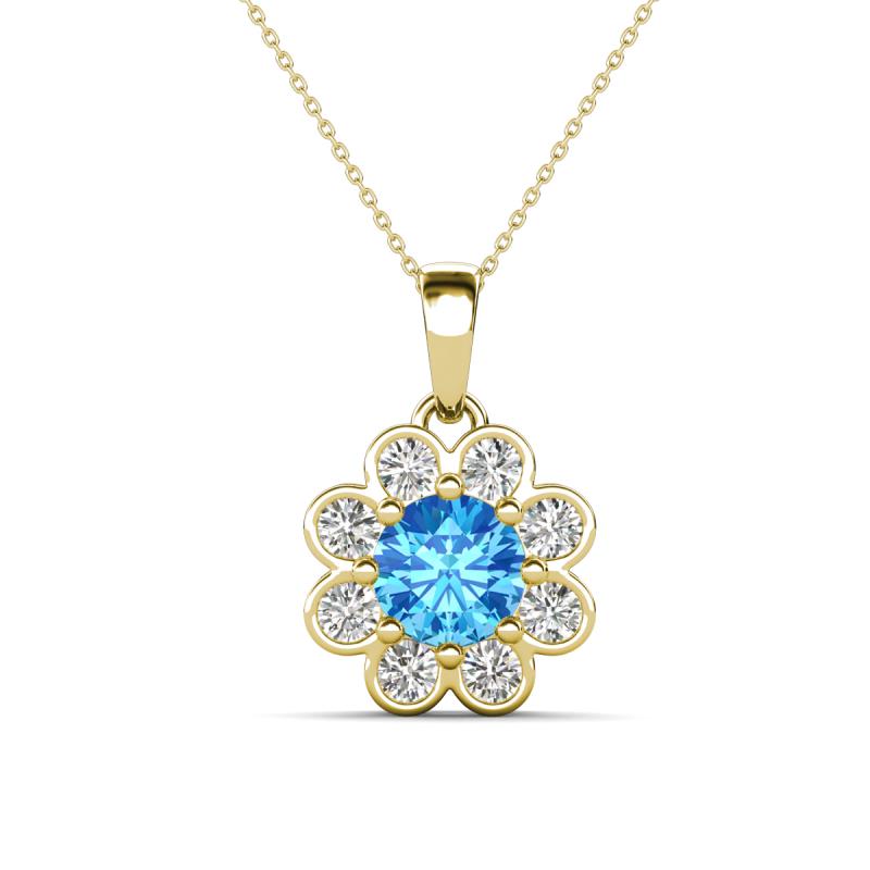 Urania 1.52 ctw Blue Topaz (6.00 mm) and Accented Lab Grown Diamond Halo Floral Pendant 
