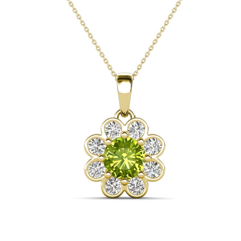 Urania 1.44 ctw Peridot (6.00 mm) and Accented Lab Grown Diamond Halo Floral Pendant 