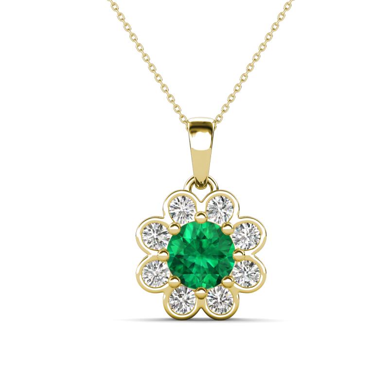 Urania 1.44 ctw Emerald (6.00 mm) and Accented Lab Grown Diamond Halo Floral Pendant 