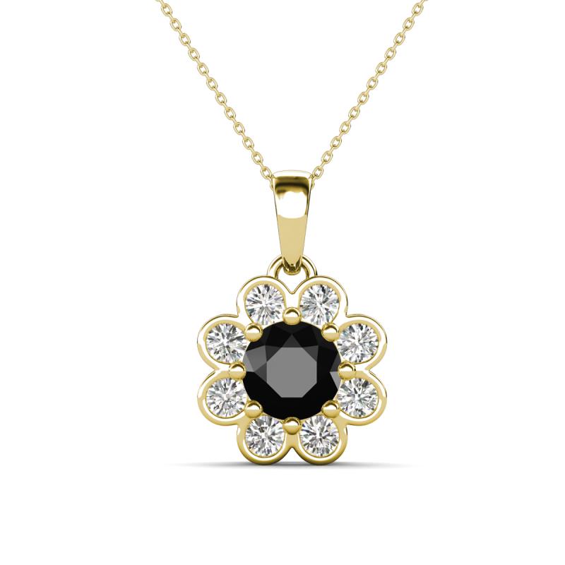 Urania 1.64 ctw Black Diamond (6.00 mm) and Accented Lab Grown Diamond Halo Floral Pendant 