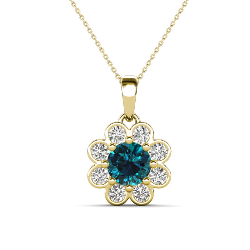 Urania 1.44 ctw Blue Diamond (6.00 mm) and Accented Lab Grown Diamond Halo Floral Pendant 