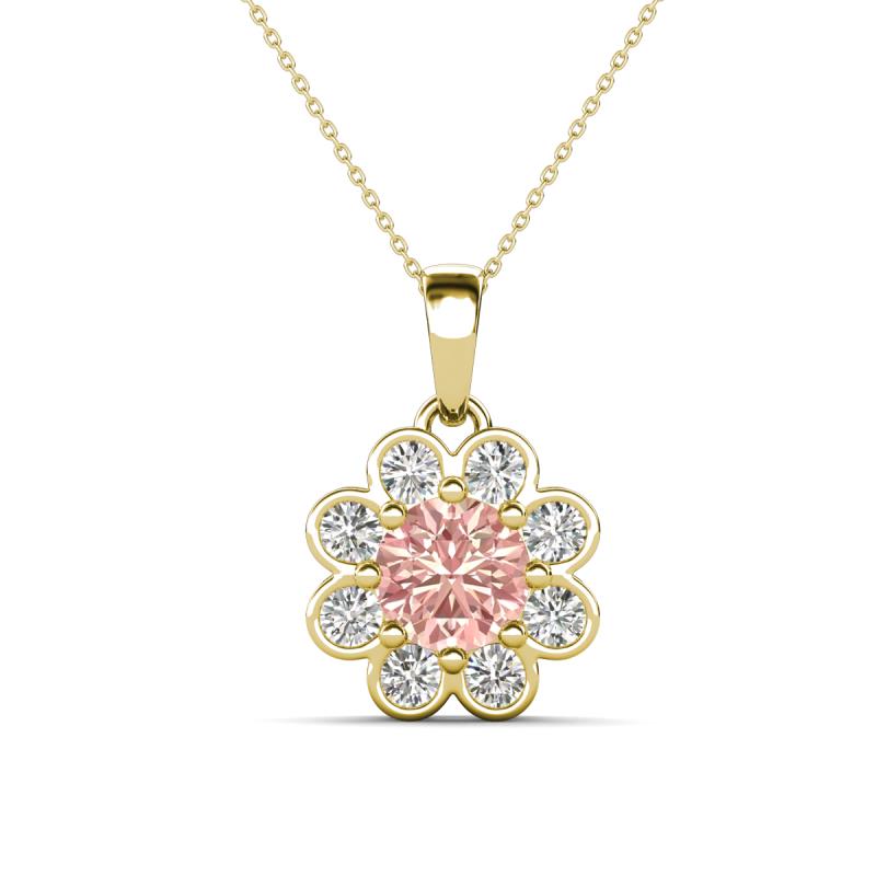 Urania 1.41 ctw Morganite (6.00 mm) and Accented Lab Grown Diamond Halo Floral Pendant 
