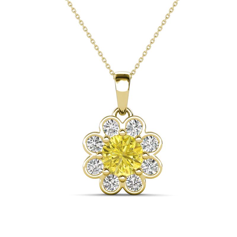 Urania 1.44 ctw Yellow Diamond (6.00 mm) and Accented Lab Grown Diamond Halo Floral Pendant 