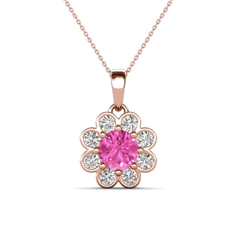 Urania 1.74 ctw Pink Sapphire (6.00 mm) and Accented Lab Grown Diamond Halo Floral Pendant 
