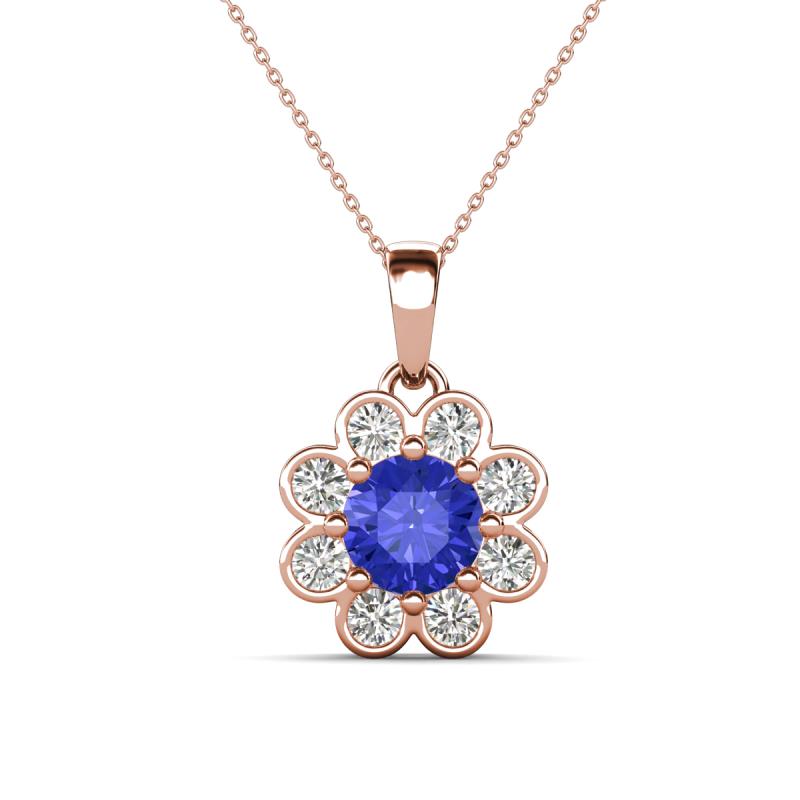 Urania 1.44 ctw Tanzanite (6.00 mm) and Accented Lab Grown Diamond Halo Floral Pendant 
