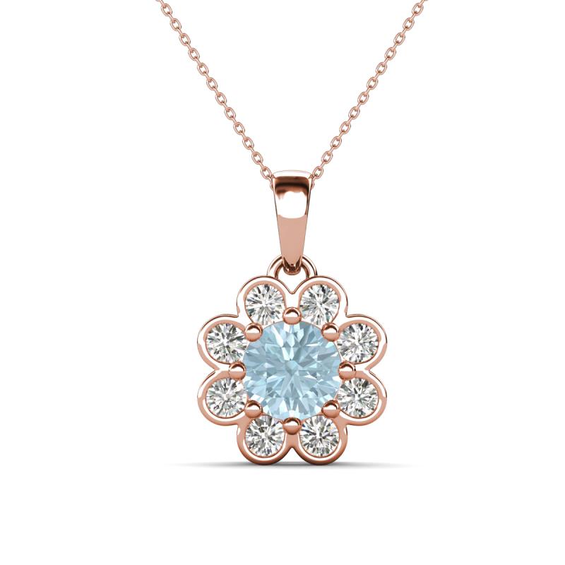 Urania 1.36 ctw Aquamarine (6.00 mm) and Accented Lab Grown Diamond Halo Floral Pendant 
