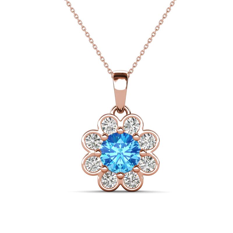 Urania 1.52 ctw Blue Topaz (6.00 mm) and Accented Lab Grown Diamond Halo Floral Pendant 