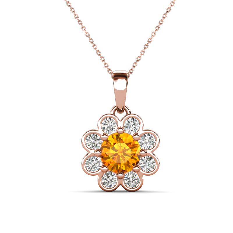 Urania 1.36 ctw Citrine (6.00 mm) and Accented Lab Grown Diamond Halo Floral Pendant 