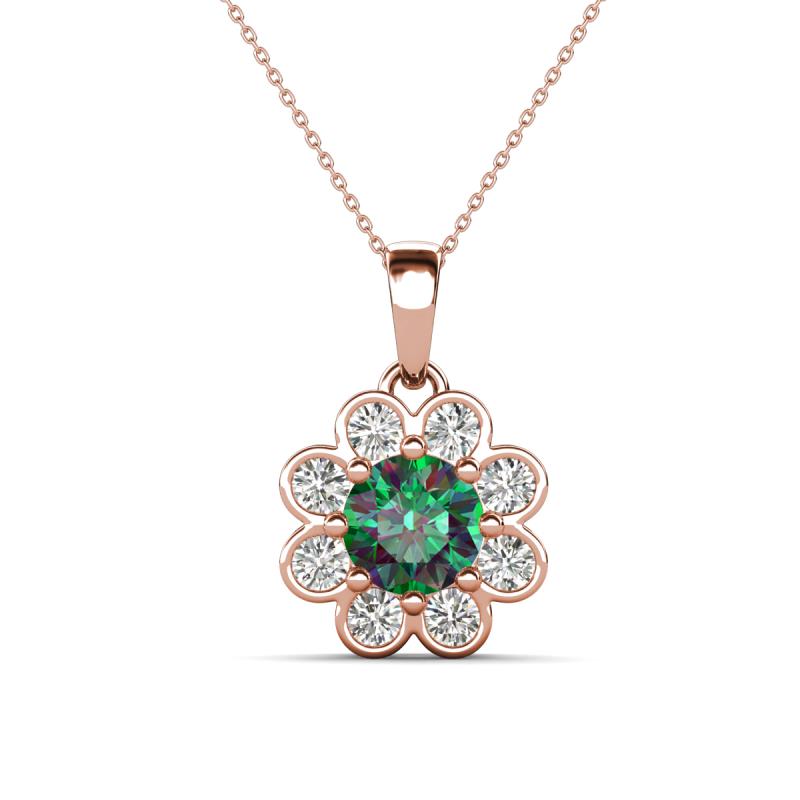 Urania 1.79 ctw Created Alexandrite (6.00 mm) and Accented Lab Grown Diamond Halo Floral Pendant 
