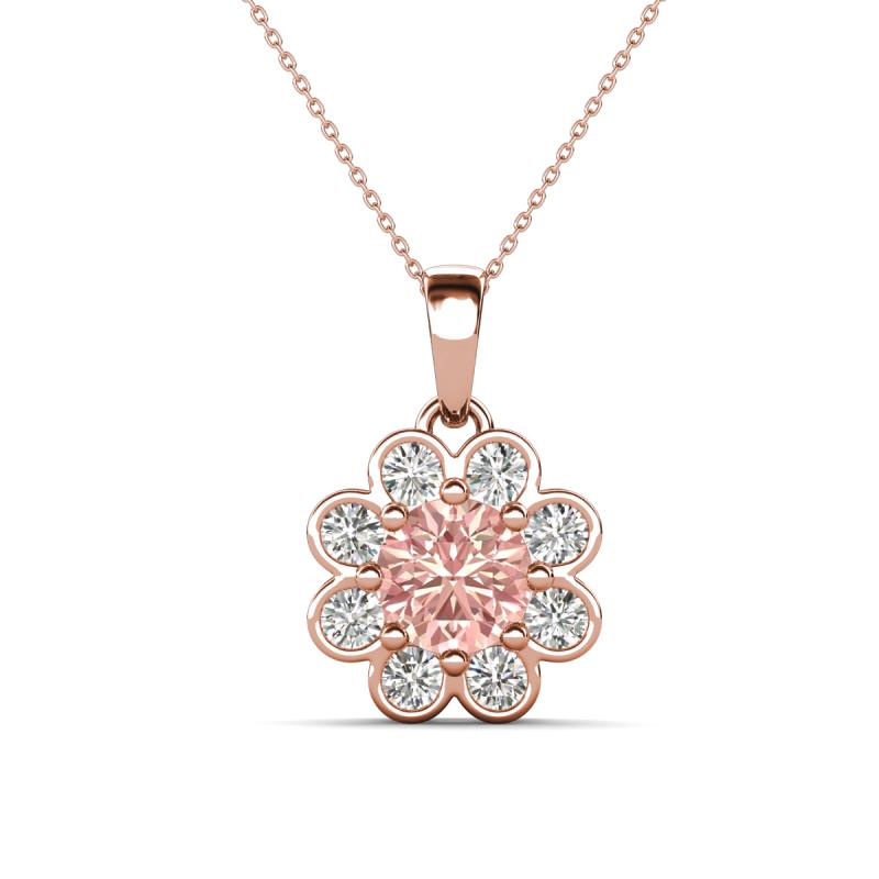 Urania 1.41 ctw Morganite (6.00 mm) and Accented Lab Grown Diamond Halo Floral Pendant 