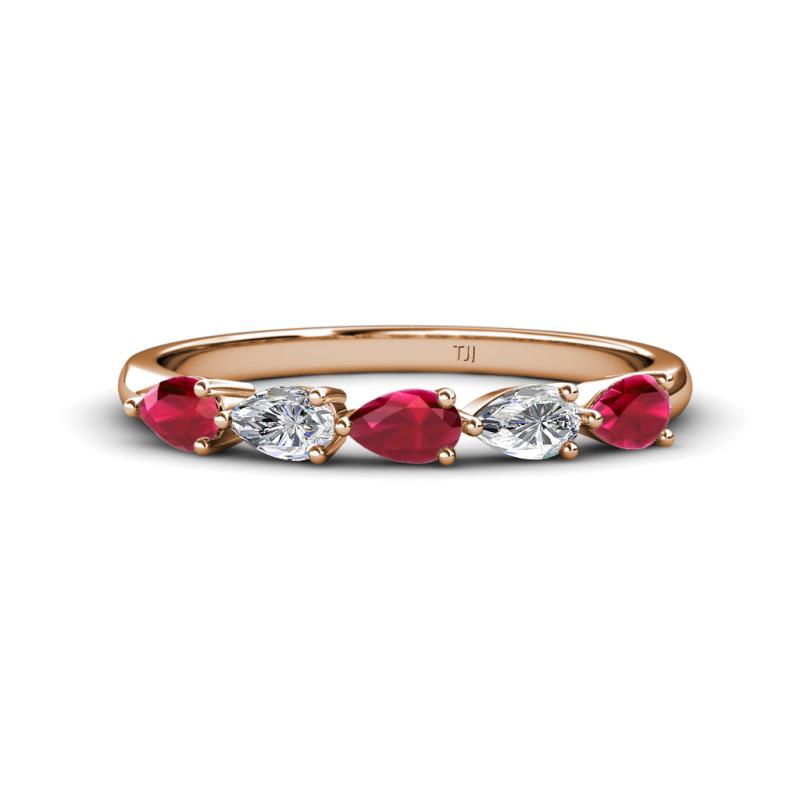 Grace Pear Cut Ruby and Lab Grown Diamond 5 Stone Wedding Band 