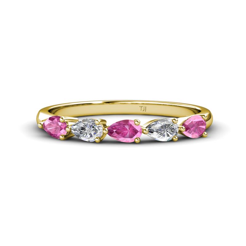 Grace Pear Cut Pink Sapphire and Lab Grown Diamond 5 Stone Wedding Band 
