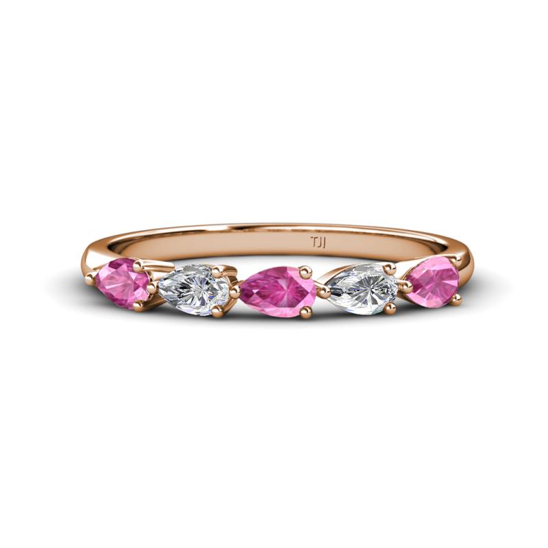 Grace Pear Cut Pink Sapphire and Lab Grown Diamond 5 Stone Wedding Band 