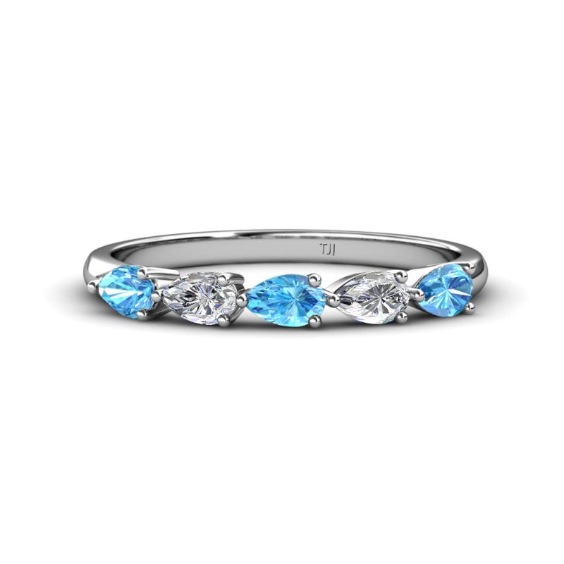 Grace Pear Cut Blue Topaz and Lab Grown Diamond 5 Stone Wedding Band 