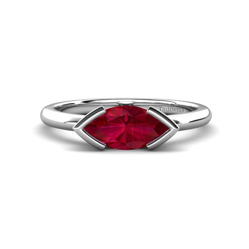 Shireen 1.36 ct Marquise Shape Created Ruby (10 x 5 mm) Women V Prong Solitaire Engagement Ring 