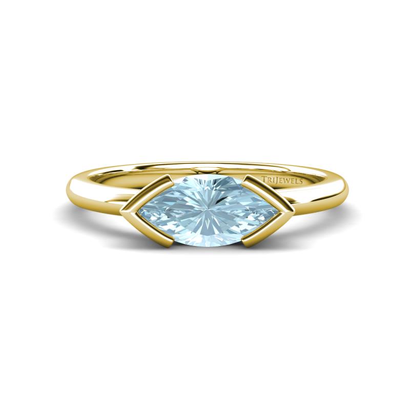 Shireen 0.95 ct Marquise Shape Aquamarine (10 x 5 mm) Women V Prong Solitaire Engagement Ring 