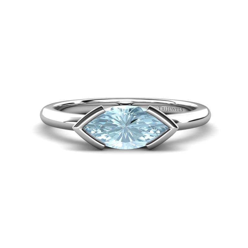 Shireen 0.95 ct Marquise Shape Aquamarine (10 x 5 mm) Women V Prong Solitaire Engagement Ring 