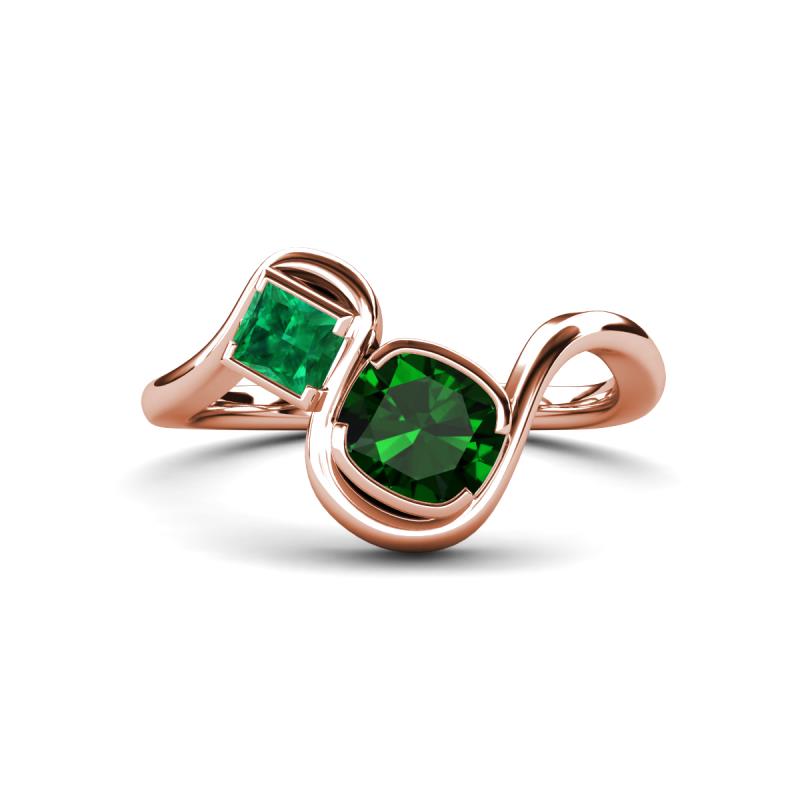 Nerida 1.17 ctw Cushion & Princess Shape Created Emerald Women Toi Et Moi Wave Engagement Ring 