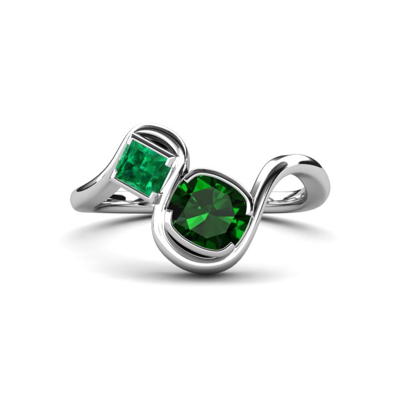 Nerida 1.17 ctw Cushion & Princess Shape Created Emerald Women Toi Et Moi Wave Engagement Ring 