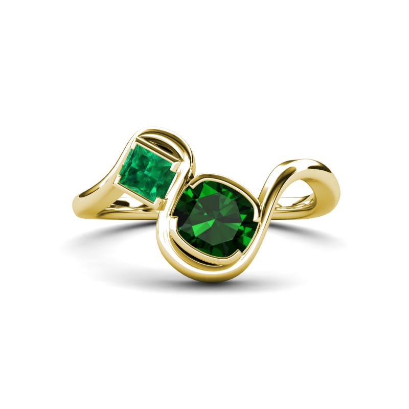 Nerida 1.17 ctw Cushion & Princess Shape Created Emerald Women Toi Et Moi Wave Engagement Ring 