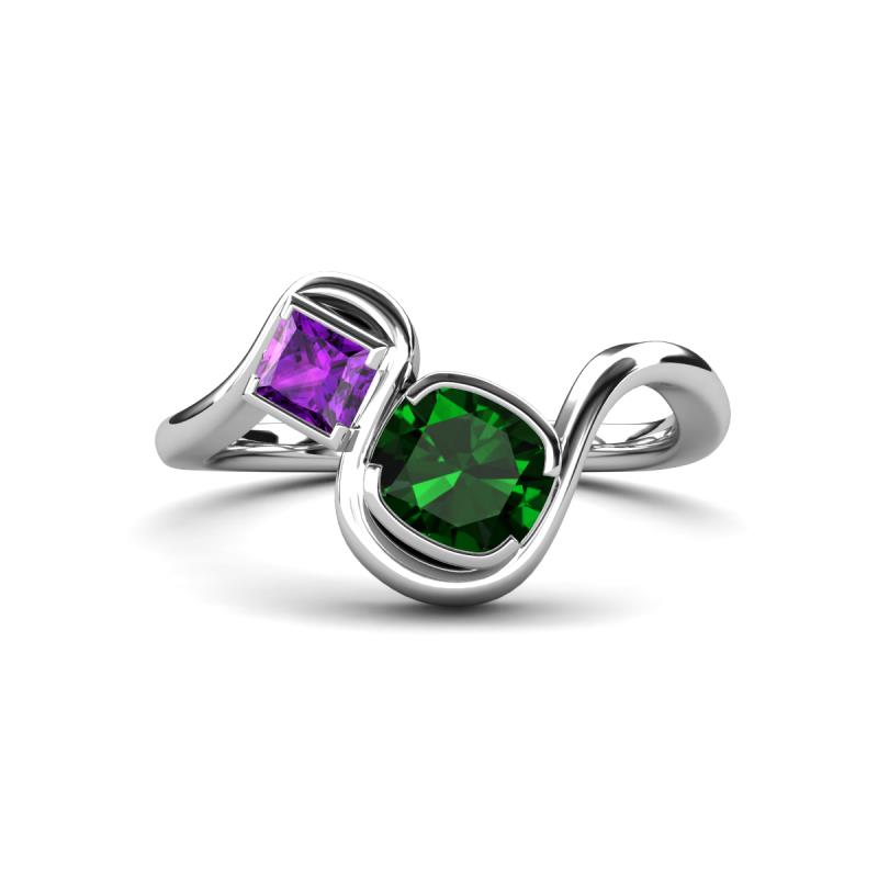 Nerida 1.17 ctw Cushion Shape Created Emerald & Princess Shape Amethyst Women Toi Et Moi Wave Engagement Ring 