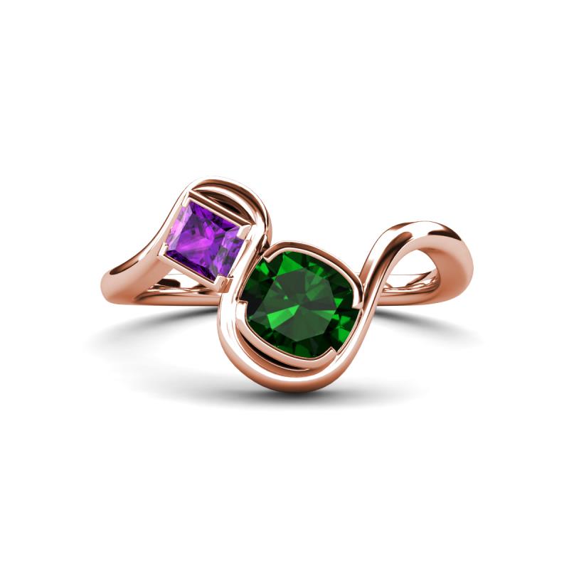 Nerida 1.17 ctw Cushion Shape Created Emerald & Princess Shape Amethyst Women Toi Et Moi Wave Engagement Ring 
